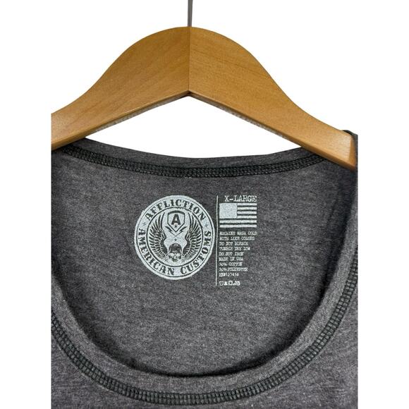 Affliction American Customs Rhinestone Embellished Lace Sleeve T Shirt Womens XL - Picture 3 of 6